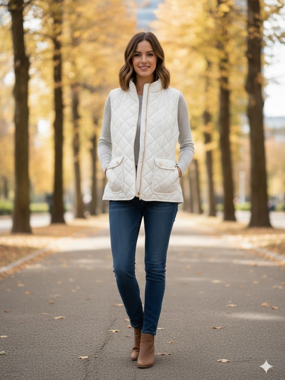 St. John's Bay Cream Quilted Vest with Gold Zipper